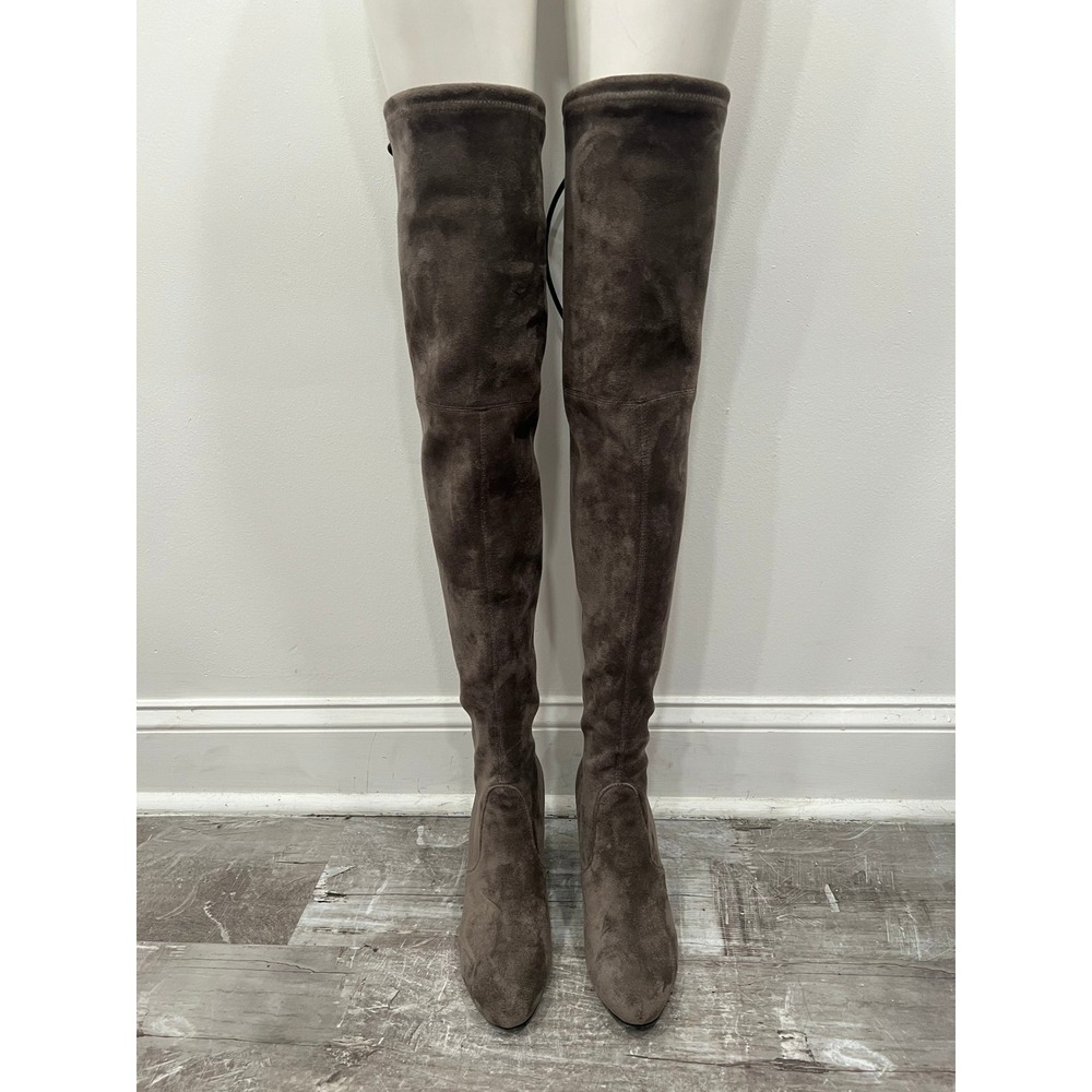Kaitlyn Pan Womens Over The Knee Boots Taupe Faux Suede Thigh High Size 9.5